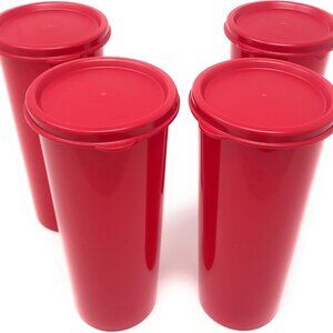 Tupperware Red 16-oz Tumblers Set of 4 Festive Drinkware Classic with Seals New!